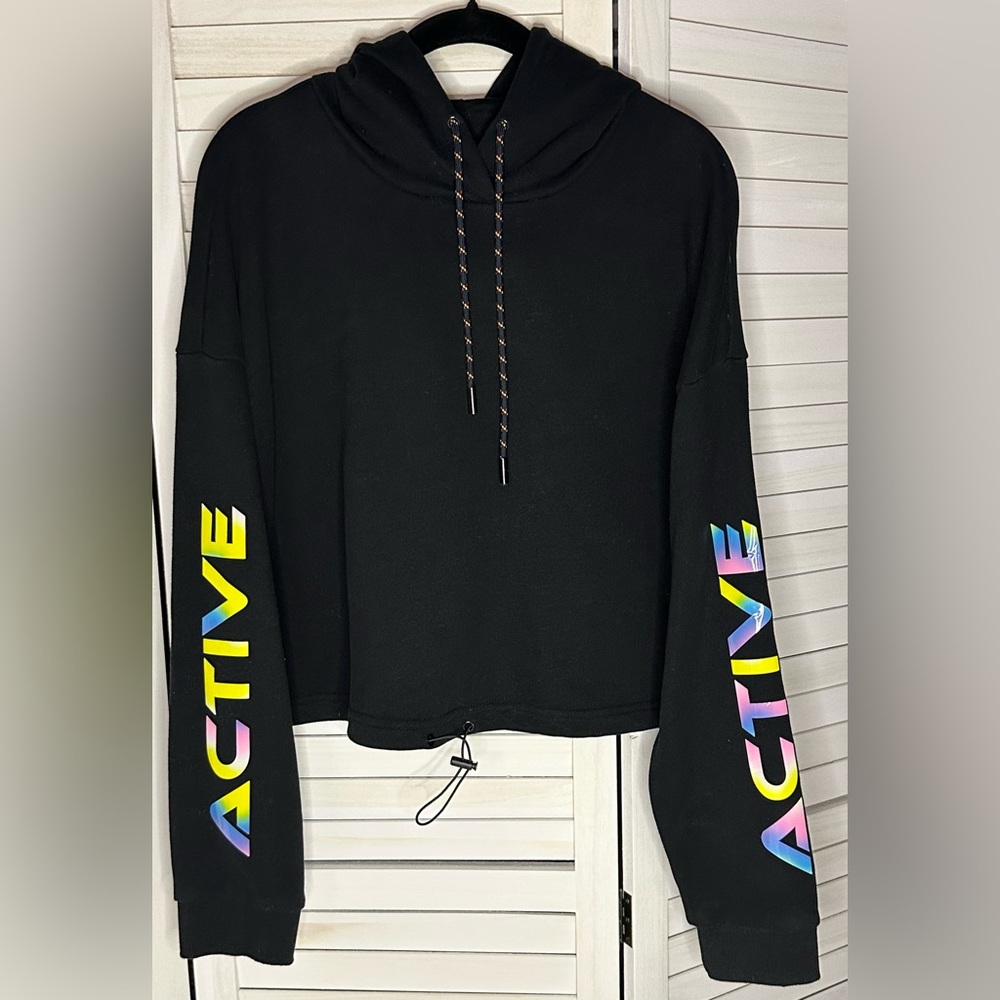 Zyia Active Black Women's Crop Hoodie, Black Size L